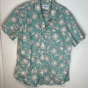 Goodfellow & Co Men's Sunflower Print Button Down Short Sleeve Shirt - Teal